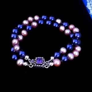 Double Strand Pearl and Amethyst Bracelet